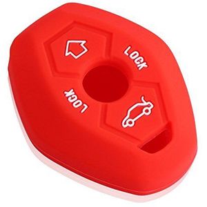 Happyit Siliconen Auto Smart Key Case Cover voor BMW 02 Modellen 525 X3 X5 X6 Z3 Z4 3 5 7 Serie E38 E39 E46 E53 E60 E61 E63 E64 E83 E85 E86 325i 2 Knoppen Afstandsbediening Accessoires (Rood)