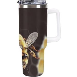 RTFGHJS 40 oz Tumbler Wild Animal Bee Geïsoleerde beker Reizen Koffiemok met Rietjesdeksel Roestvrijstalen Waterfles Vacuüm Geïsoleerde Tumbler voor Sport Werk Auto Reizen Weekends