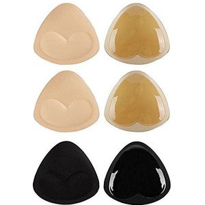 TopBine 3 paar beha-pads, zelfklevende inzetstukken, afneembare push-up borstvergroters voor bikini, driehoekvorm, zwart en beige, 2 beige 1 zwart, A