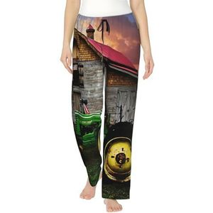Oude tractor foto boerderij print dames zachte polyester lounge pyjama broek - losse comfortabele slaap joggingbroek met zakken, Zwart, S