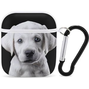 Leuke Labrador Puppy Hond Wit Leuke Case Voor AirPods 2 & 1 Schokbestendige Beschermende Hoofdtelefoon Gevallen Cover Met Sleutelhanger Voor Mannen Vrouwen
