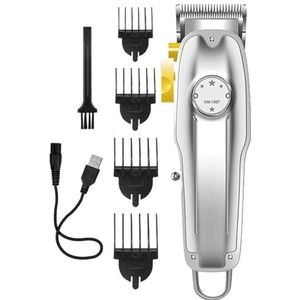 Tondeuse voor mannen, professionele elektrische tondeuse oplaadbare draadloze tondeuse kappersmachine met metalen behuizing voor mannen (zilver)