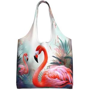RLDOBOFE Geschilderde Flamingo Print Canvas Tote Bag voor Vrouwen Esthetische Boodschappentassen Schoudertas Herbruikbare Boodschappentassen, Zwart, One Size