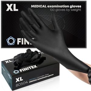 FINITEX Wegwerphandschoenen van nitril 100 stuks, multifunctionele levensmiddelenreiniging, medische gebieden, poedervrij en latexvrij, zwarte nitrilhandschoenen, maat 3,5 mm, XL