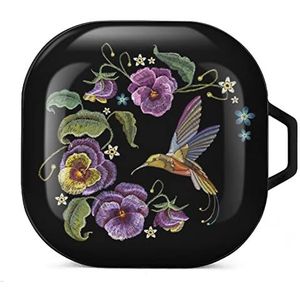 Bloemen Kolibries Oordopjes Hoesje Compatibel met Samsung Hard Shell Beschermhoes Zwart-Stijl