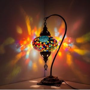 ENVA Turks mozaïek tafellamp, prachtige Marokkaanse stijl, unieke Globe lampenkap, Swan Neck Series (Brave)