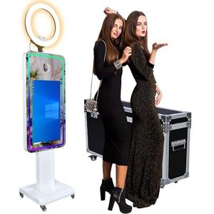 Spiegelfotocabine met 21,5 inch touchscreen, app-bediening en direct afdrukken, draagbare DSLR-fotocabine inclusief RGB-ringlicht en flightcase voor bruiloftsfeesten evenementen (fotocabine)