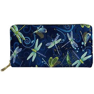SENATIVE Vrouwen Lange Slanke Purse Mode Muti-Card Clutch Bag Pecfect Gift voor Lover, Libelle Puzzel (blauw) - 20201208Z21-5