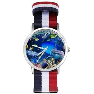 Blue Sea World Coral Dolphin Automatisch Horloge voor Mannen Vrouwen Mode Quartz Horloge Armband Polshorloge voor Thuiskantoor