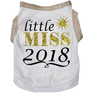 Petitebelle Puppy Kleding Hond Jurk Little Miss 2018 Wit Katoen T-Shirt, Medium, Wit, Goud