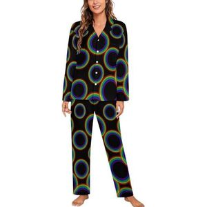 Rainbow Circle Pyjama Sets met Lange Mouwen voor Vrouwen Klassieke Nachtkleding Nachtkleding Zachte Pjs Lounge Sets