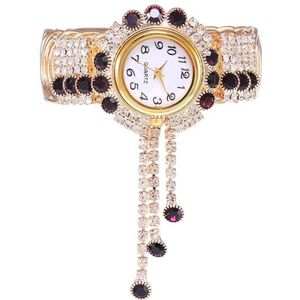 BOSREROY Retro strass armband manchet horloge: stijlvolle glitter vintage metalen mode decoratieve damesuurwerk, Donkerrood & Golden177, One Size