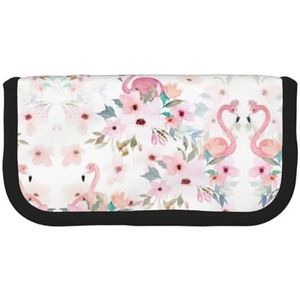 gopoo Bloemen met Flamingo Leuke Canvas Potlood Pouch - Georganiseerde Opslag voor Reizen & Dagelijks Gebruik Etui, Make-up Pouch