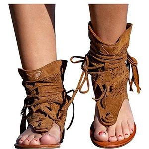 Vrouwen Gladiator Sandalen Retro Bohemian Strand Romeinse Laarzen Kwastje Slippers Wig Sandalen Geklede Open Teen Comfy Casual Zomer Hoge Hak Platform Ademende Strand Sandalen,Bruin,US8/EU40