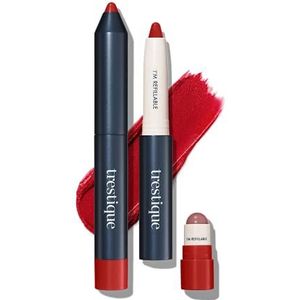 TRE'STIQUE Matte Lip Crayon, Matte Lipstick With Built-in Lip Gloss Balm, 2-in-1 Lip Liner Set With Lip Crayon and Lip Balm, Lipstick and Lip Gloss Kit (Chile Red Refillable)
