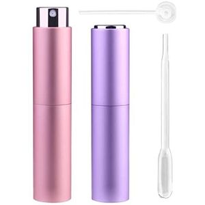Zingso Hervulbare reisparfum verstuiver flessen, 2 stuks 10 ml mini draagbare spuitflessen navulbare parfum aftershave verstuiver lege reisflessen met trechter... (10 ml (roze+lichtpaars))