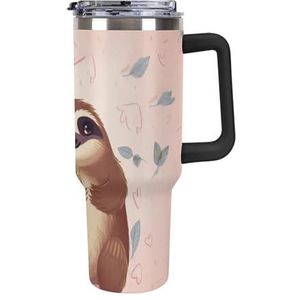 RTFGHJS 40 oz Tumbler Leuke Luiaard Geïsoleerde Tumbler Reizen Koffiemok met Rietjesdeksel Roestvrijstalen Waterfles Vacuüm Geïsoleerde Tumbler voor Sport Werk Auto Reizen Weekends