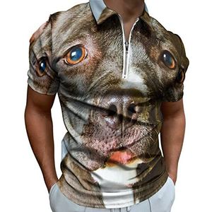 Pit Bull Hond Half Zip Up Polo Shirts Voor Mannen Slim Fit Korte Mouw T-shirt Sneldrogende Golf Tops Tees L