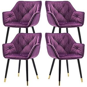GEIRONV Metalen benen Fluwelen Dining Chair Set van 4, 45 × 44 × 80cm Keuken Lounge Side Chair Woonkamer Slaapkamer Fauteuil Make-up stoel Eetstoelen (Color : Purple, Size : Golden edging feet)