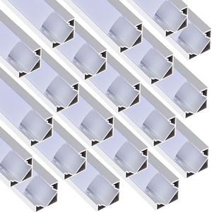 Jandei Profielen van aluminium, grijs, 1 m, V-vorm voor installatie van LED-strips in hoeken, diffuser semi-transparant, inclusief doppen en bevestigingsclips - 18,2 mm x 18,2 mm x 1 m (verpakking van