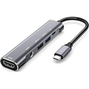 USB C naar HDMI adapter voor iPad Air 4, iPad Mini 6, iPad Pro 2020/2018, Type-c hub met 3.5mm koptelefoonaudio-aansluiting, 4K HDMI, USB3.0, USB C Power Delivery, Dex Dock voor Galaxy S21/Note20 /TabS7