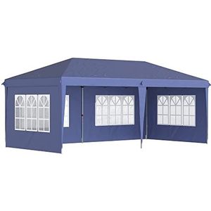 Outsunny partytent 2,95 x 5,85 cm, vouwtent met UV-bescherming, vouwtent met raam, zijwanden, tuintent voor balkon, terras, Oxford, staal, blauw