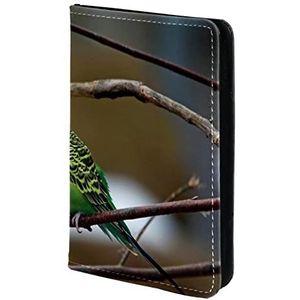 Paspoorthouder, paspoorthoes, paspoortportemonnee, reizen Essentials twee parkieten paar groene vogelboomtak, Meerkleurig, 11.5x16.5cm/4.5x6.5 in