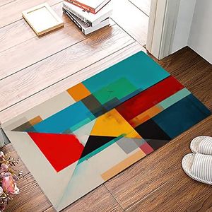 Agriism Abstracte kleurblok deurmat voordeurmat, rood groenblauw grijs geometrische kunst welkomstmat entree deurmat antislip vloermat, badkamer decor zacht tapijt badmat 76 x 61 cm