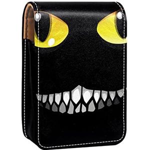 Draagbare Lipstick Case voor op reis, Mini Lipstick Opbergdoos met spiegel voor dames dames, Lederen cosmetische etui Zwarte kat duisternis, Meerkleurig, 9.5x2x7 cm/3.7x0.8x2.7 in