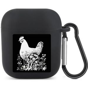 Kip met wilde bloemen schattig hoesje voor AirPods 2 & 1 schokbestendige beschermende hoofdtelefoon gevallen cover met sleutelhanger voor mannen vrouwen