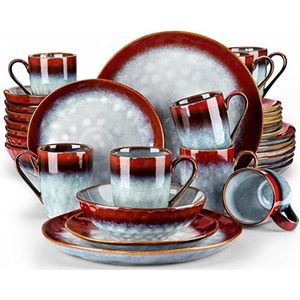 Vancasso STARRY 32-delige aardewerk combi-serviesset, eetservies in vintage look, bevat muesli-kommen, kopjes, dessertborden en eetborden voor 4-12 personen