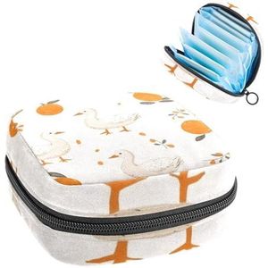 Leuke Gans en Oranje Patroon Maandverband Opbergtas, Grote Menstruatie Cup Pouch met Rits, Menstruatie Pads Bag Store Panty Liners Tampons voor Meisjes Vrouwen