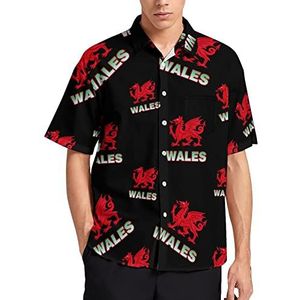 Wales Dragon Hawaiiaans shirt voor heren, zomer, strand, casual, korte mouwen, button-down shirts met zak