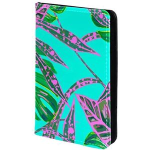Paspoorthouder, paspoorthoes, paspoortportemonnee, reisbenodigdheden roze groen tropische palmbladeren patroon, Meerkleurig, 11.5x16.5cm/4.5x6.5 in