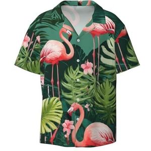 YJxoZH Roze Flamingo Print Heren Jurk Shirts Casual Button Down Korte Mouw Zomer Strand Shirt Vakantie Shirts, Zwart, XL