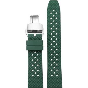 Quick Release Fluoro Rubber Horlogeband Waterdicht Heren for Seiko for Breitling for IWC Zwart Quick Release Horlogeband Stomatal Band (Color : Green silver Folding, Size : 20mm)