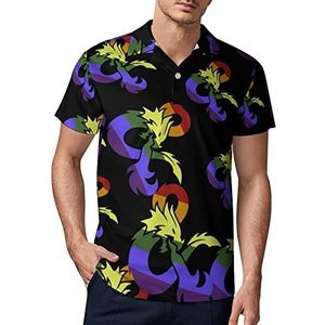 Dragons Gay Pride Regenboog Vlag Heren Golf Polo-Shirt Zomer Korte Mouw T-Shirt Casual Sneldrogende Tees XL