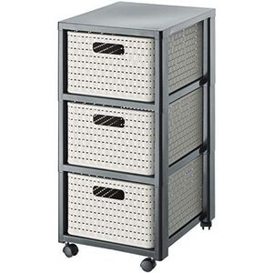 Rotho Country Rolcontainer met 3 lades in rotanlook, Kunststof (PP) BPA-vrij, cappuccino, 3 x A4/18l (37.5 x 32.5 x 71.2 cm)
