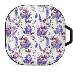 Aquarel Lavendel Bloemen Oordopjes Hoesje Compatibel met Samsung Hard Shell Beschermhoes Zwart-Stijl