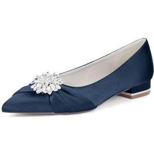 KYEGLO Satijnen Bruidsmeisjesschoenen Met Spitse Neus Voor Dames - Gesloten Platte Schoenen Met Strass Voor Feestjes, Bruiloften En Cadeaus Voor Dames,Dark blue,36 EU
