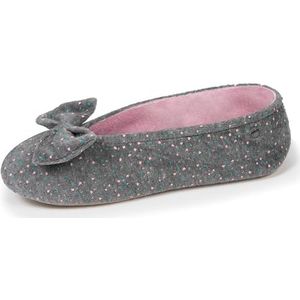 Isotoner Pantoffels voor dames, ballerina's, zeer comfortabel, leren zool, grote strik detail, lichtgrijs gemêleerd, 39/40 EU