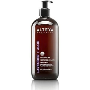 Alteya Biologische Vloeibare Zeep Lavendel & Aloë Vera 500 ml – USDA Gecertificeerd Biologisch Product – Zachte, Hydraterende Hand- en Lichaamszeep | Sulfaatvrij, Veganistisch en Dierproefvrij