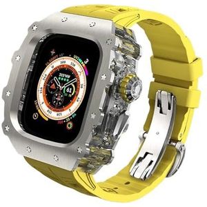 INSTR Titanium horlogekast met fluorrubber band Mod Kit voor Apple Watch Ultra2 Ultra 49 mm, rubberen band cover set voor Iwatch Series 9 8 7 6 45 mm 44 mm (Color : Yellow, Size : 45 44mm for 9 8 7