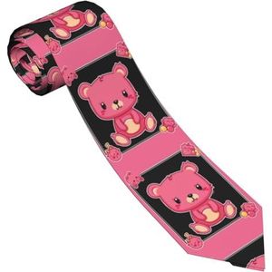 NONHAI Klassieke zijden stropdas voor heren, walvis en regenboog, Cartoon roze beer, Eén maat