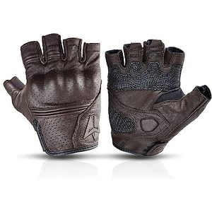 Motorhandschoenen Zomer Geel Motorhandschoenen Vingerloze Lederen Moto Handschoen Half Vinger Retro Motorfiets Half Handschoenen Mannen Vrouwen Voor Rijden Hard (Kleur: Bruin, Maat: XL)