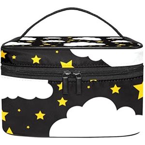 Space Blue Raketten Make-up Tas voor Vrouwen Meisjes Cosmetische Tassen met Handvat Reizen Make-up Organizer Tas, Ruimte wolken sterren patroon, 8.9x5.9x5.4 Inches, Make-up zakje
