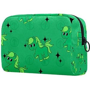 Voor Vrouwen Meisje Reizen Cosmetische Organizer Groene Paard Toiletry Zakken 7.3x3x5.1 Inch Make-up Tas, Meerkleurig, 18.5x7.5x13cm/7.3x3x5.1in, Make-up zakje