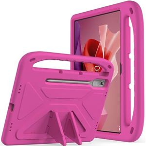 Tabletbescherming Kinderhoes compatibel met Lenovo Tab P12 12,7 inch 2023, lichtgewicht schokbestendig handvat standaard kindvriendelijke beschermhoes tabletaccessoire (Color : ROSE RED)