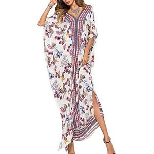 L-Peach Lange etnische bedrukte zomerjurk voor vrouwen, strandjurk kimono maxi kaftan lange jurk tot op de enkels
