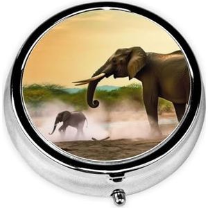 Afrika Olifant Print Ronde Pillendoos 3 Compartiment Draagbare Mini Pil Case Metalen Pil Organizer Pil Container voor Pocket Purse Kantoor Reizen